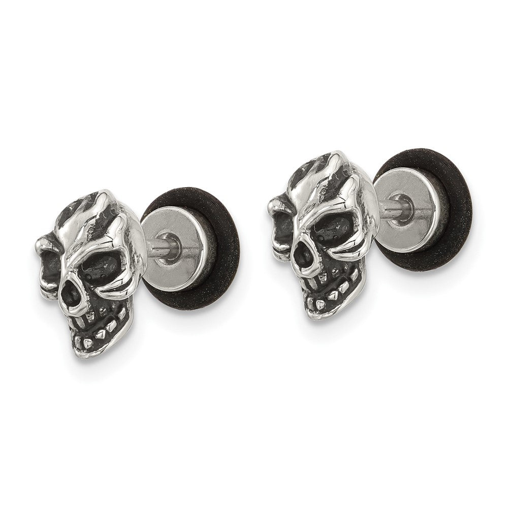 Chisel Stainless Steel Antiqued and Polished Skull Post Earrings