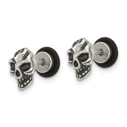 Chisel Stainless Steel Antiqued and Polished Skull Post Earrings