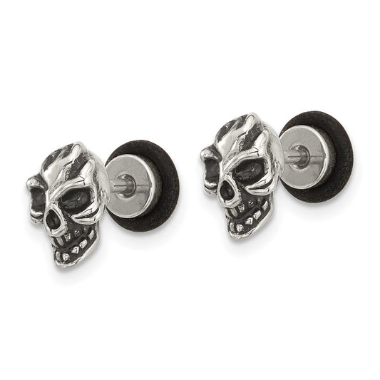 Chisel Stainless Steel Antiqued and Polished Skull Post Earrings
