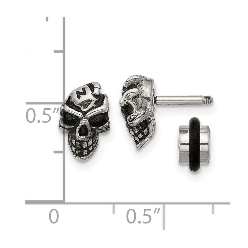 Chisel Stainless Steel Antiqued and Polished Skull Post Earrings