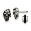 Chisel Stainless Steel Antiqued and Polished Skull Post Earrings