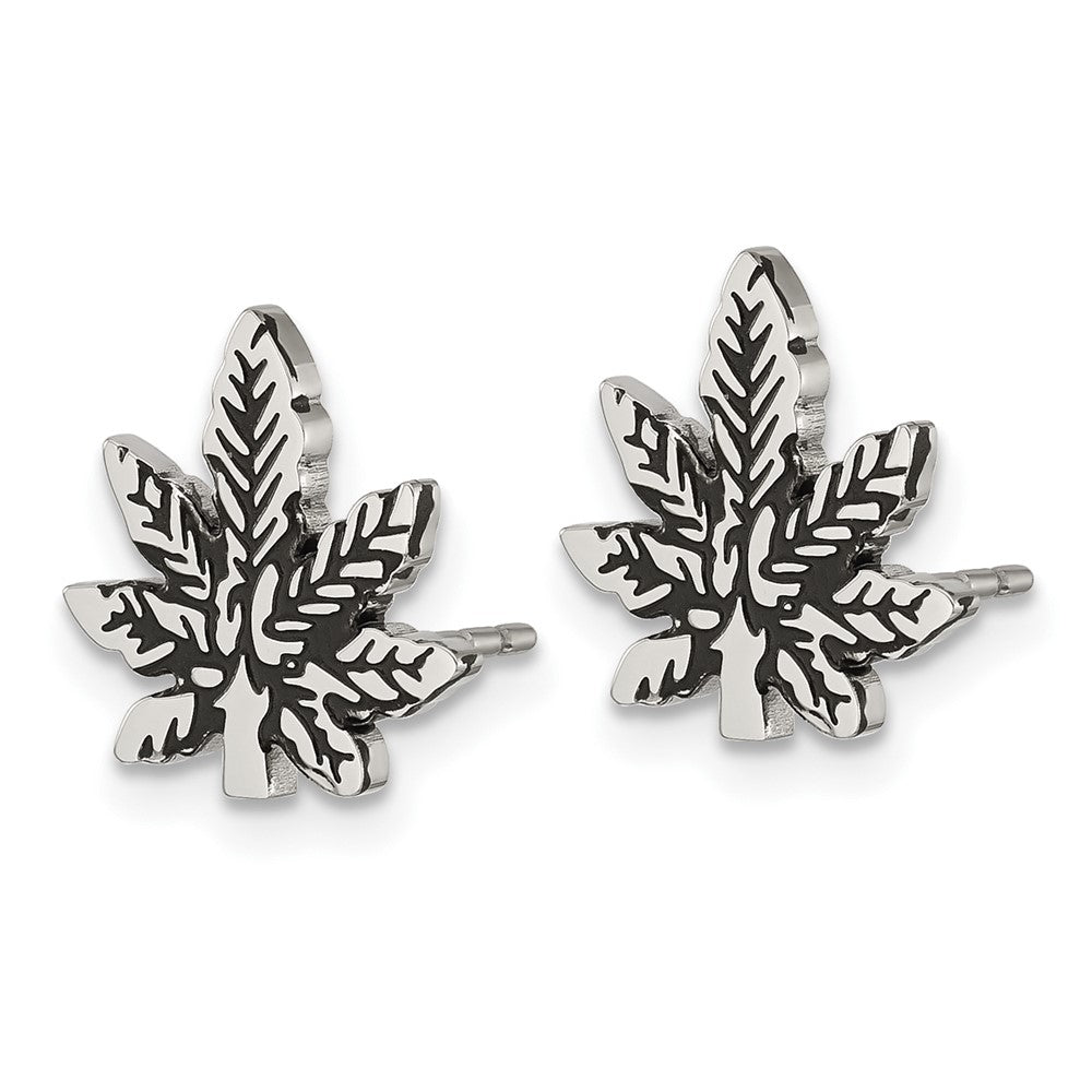 Chisel Stainless Steel Polished and Antiqued Leaf Post Earring