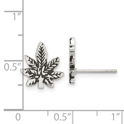 Chisel Stainless Steel Polished and Antiqued Leaf Post Earring
