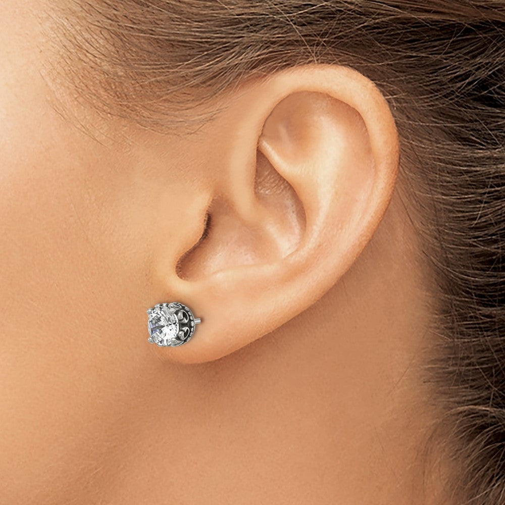 Chisel Stainless Steel Antiqued and Polished CZ Post Earrings