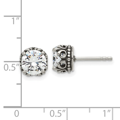 Chisel Stainless Steel Antiqued and Polished CZ Post Earrings