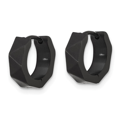 Chisel Stainless Steel Brushed Black IP-plated Faceted 4.5mm Hoop Earrings