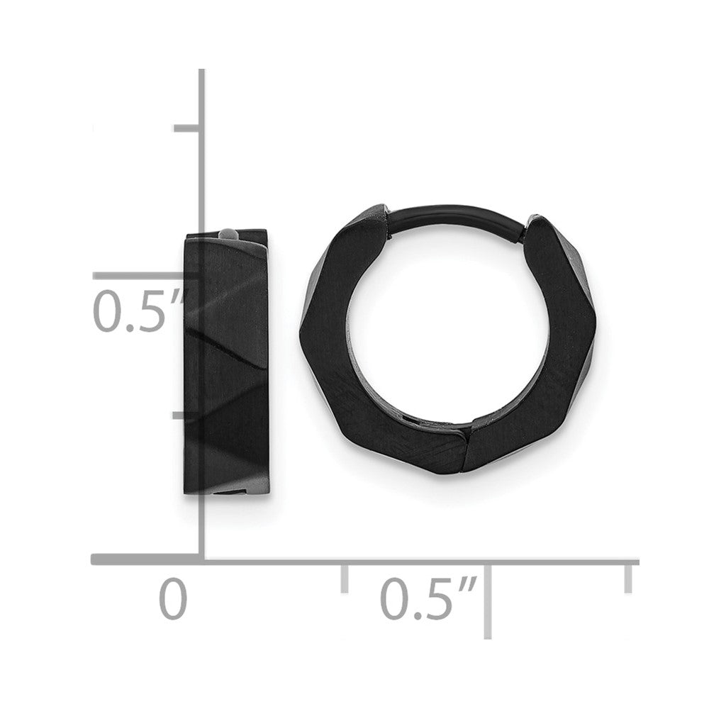 Chisel Stainless Steel Brushed Black IP-plated Faceted 4.5mm Hoop Earrings