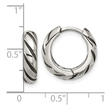 Chisel Stainless Steel Antiqued and Polished Hinged Hoop Earrings