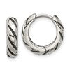 Chisel Stainless Steel Antiqued and Polished Hinged Hoop Earrings