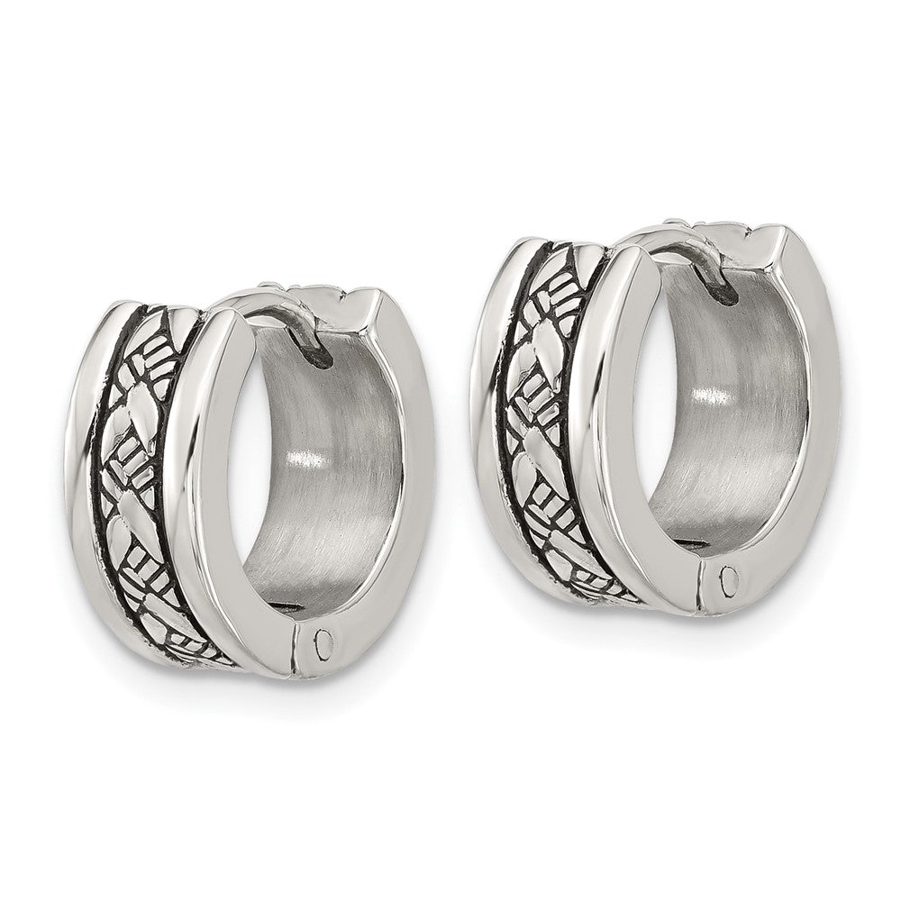 Chisel Stainless Steel Antiqued and Polished 5.5mm Hoop Earrings