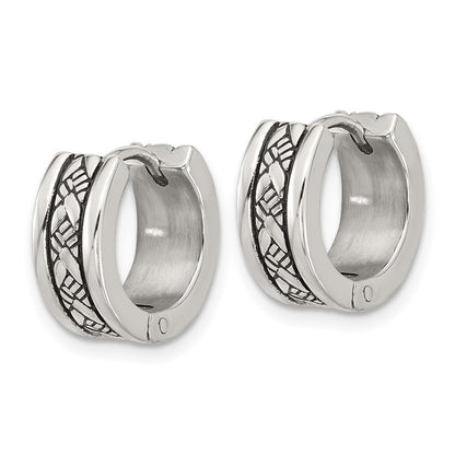 Chisel Stainless Steel Antiqued and Polished 5.5mm Hoop Earrings