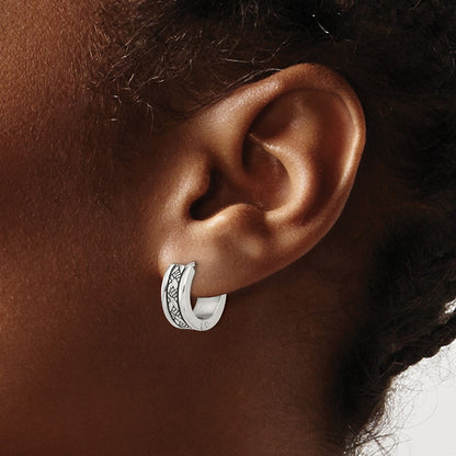 Chisel Stainless Steel Antiqued and Polished 5.5mm Hoop Earrings