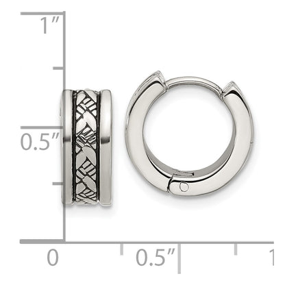 Chisel Stainless Steel Antiqued and Polished 5.5mm Hoop Earrings