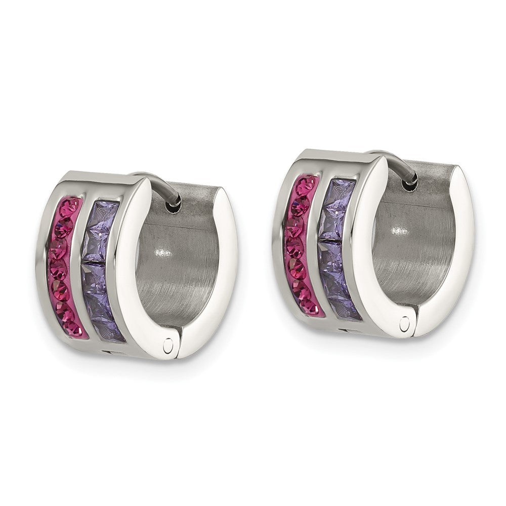 Chisel Stainless Steel Polished Preciosa Amethyst and Tanzanite Hoop Earrings