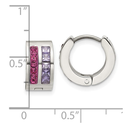 Chisel Stainless Steel Polished Preciosa Amethyst and Tanzanite Hoop Earrings