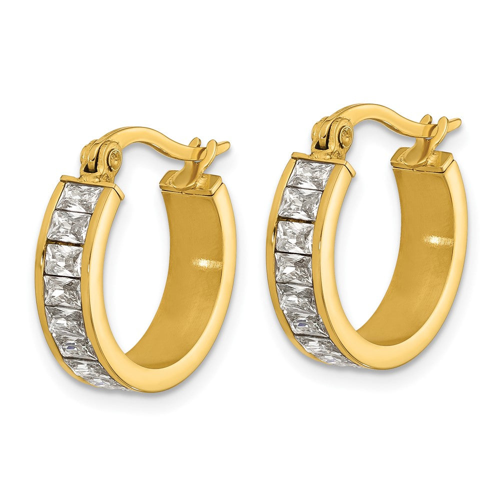 Chisel Stainless Steel Polished Yellow IP-plated with Glass Crystal Hoop Earrings