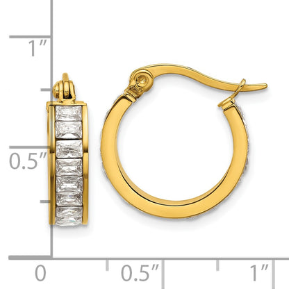 Chisel Stainless Steel Polished Yellow IP-plated with Glass Crystal Hoop Earrings