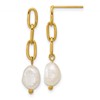 Chisel Stainless Steel Polished Yellow IP-plated Open Chain with Freshwater Cultured Pearl Post Dangle Earrings