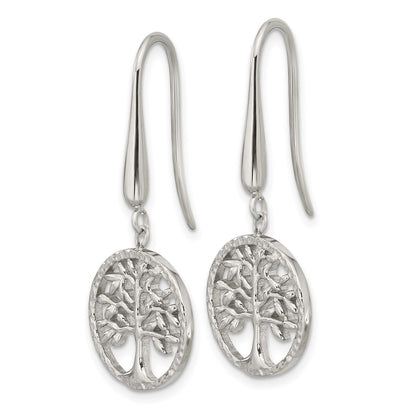 Chisel Stainless Steel Polished and Textured Tree Dangle Shepherd Hook Earrings