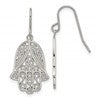 Chisel Stainless Steel Polished and Textured Hamsa Dangle Shepherd Hook Earrings
