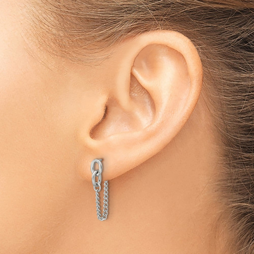 Chisel Stainless Steel Polished Chain Front and Back Post Dangle Earrings