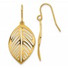 Chisel Stainless Steel Polished Yellow IP-plated Leaf Dangle Shepherd Hook Earrings