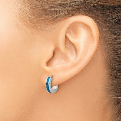 Stainless Steel Polished Blue IP-plated Center 4mm Hoop Earrings
