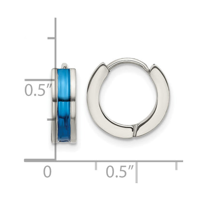 Stainless Steel Polished Blue IP-plated Center 4mm Hoop Earrings
