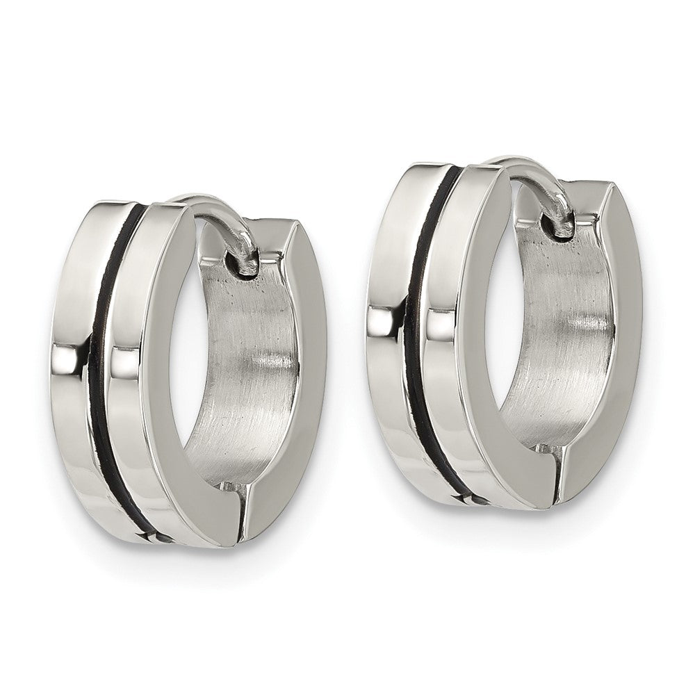 Stainless Steel Polished with Black Resin Center 4mm Hoop Earrings