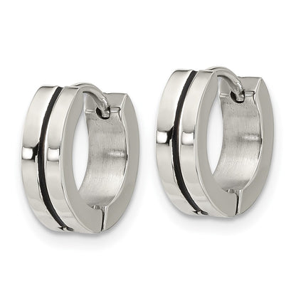 Stainless Steel Polished with Black Resin Center 4mm Hoop Earrings