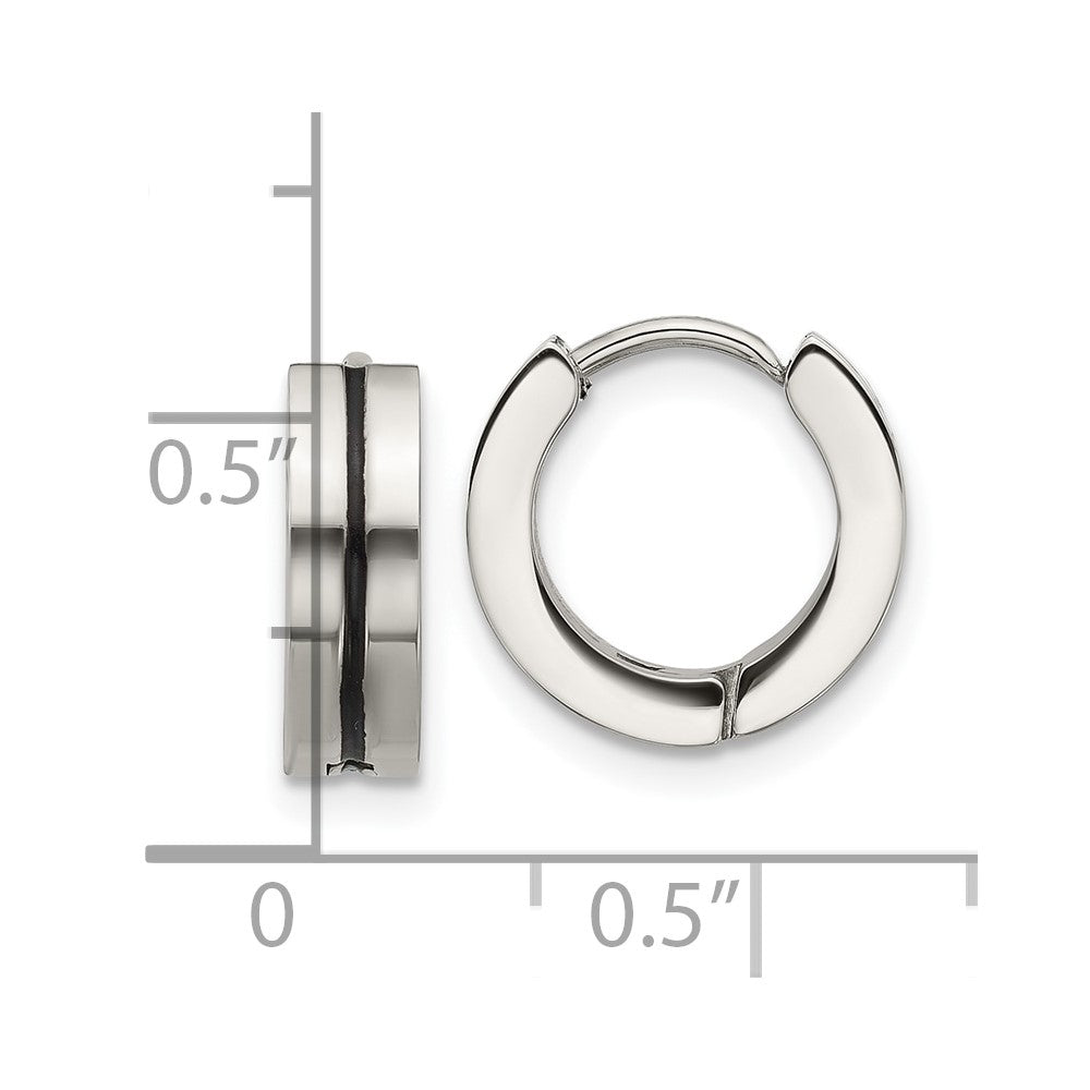 Stainless Steel Polished with Black Resin Center 4mm Hoop Earrings