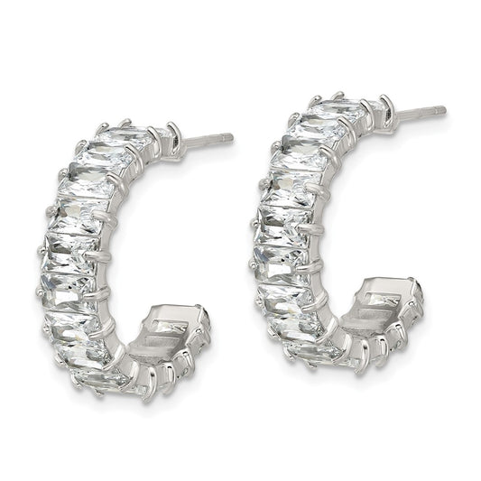 Chisel Stainless Steel Polished White Zircon J-Hoop Earrings