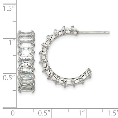 Chisel Stainless Steel Polished White Zircon J-Hoop Earrings
