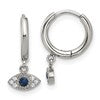 Chisel Stainless Steel Polished Blue and White Zircon Evil Eye Dangle Hinged Hoop Earrings