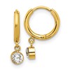 Chisel Stainless Steel Polished Yellow IP-plated White Zircon Dangle Hinged Hoop Earrings