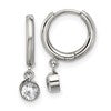 Chisel Stainless Steel Polished White Zircon Dangle Hinged Hoop Earrings