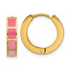 Stainless Steel Polished Yellow IP-plated Pink Enameled Hinged Hoop Earring