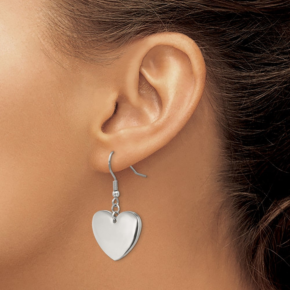 Chisel Stainless Steel Polished Heart Dangle Shepherd Hook Earrings