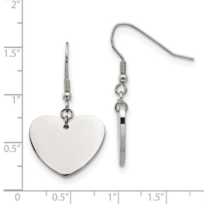 Chisel Stainless Steel Polished Heart Dangle Shepherd Hook Earrings