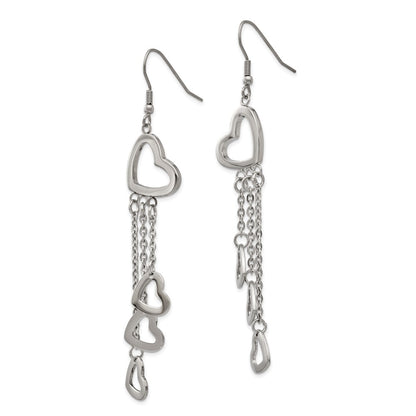 Chisel Stainless Steel Polished Hearts Dangle Shepherd Hook Earrings