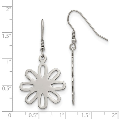 Chisel Stainless Steel Polished Large Flower Dangle Shepherd Hook Earrings