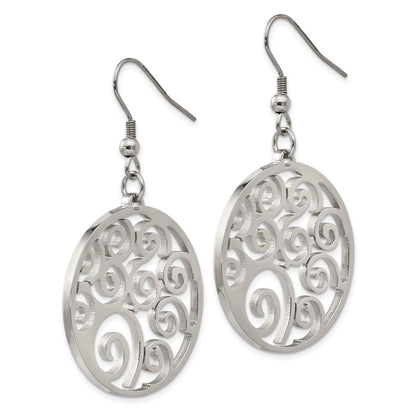 Chisel Stainless Steel Polished Fancy Swirl Cut out Dangle Shepherd Hook Earrings