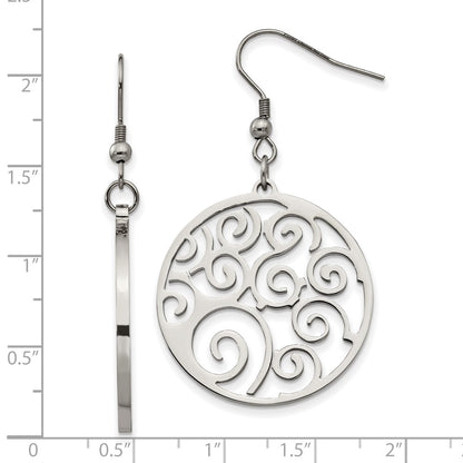 Chisel Stainless Steel Polished Fancy Swirl Cut out Dangle Shepherd Hook Earrings