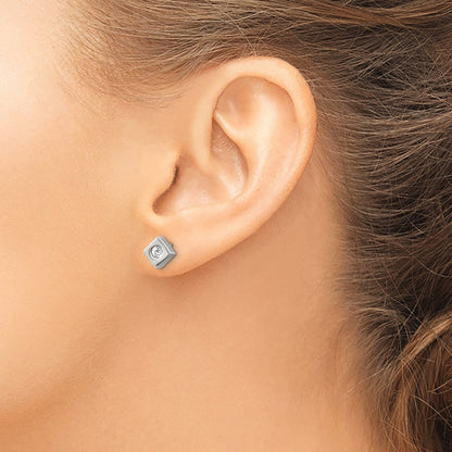 Chisel Stainless Steel Brushed with CZ Diamond-shaped Post Earrings