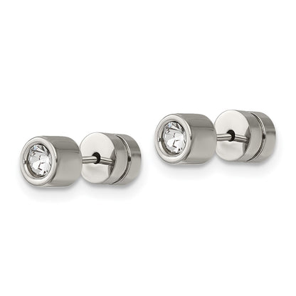 Chisel Stainless Steel Polished CZ Bezel Post Earrings