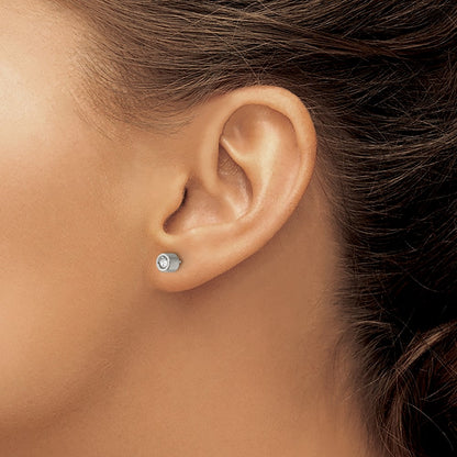 Chisel Stainless Steel Polished CZ Bezel Post Earrings