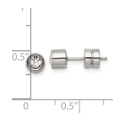 Chisel Stainless Steel Polished CZ Bezel Post Earrings