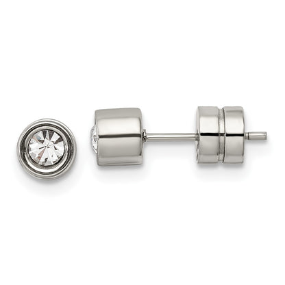 Chisel Stainless Steel Polished CZ Bezel Post Earrings