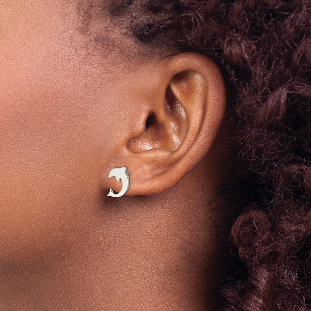 Chisel stainless Steel Polished Dolphin Post Earrings
