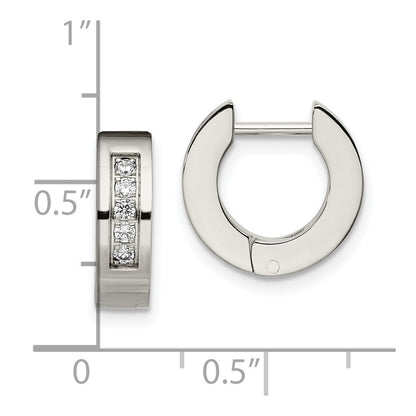 Chisel Stainless Steel Polished with CZ 4mm Hinged Hoop Earrings
